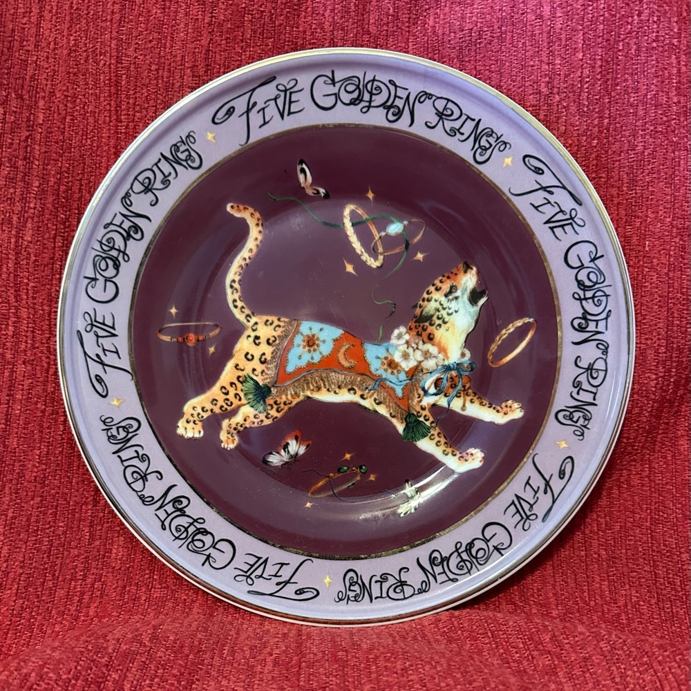 Anthropologie 12 Days Of Christmas Plates, 5 Golden Rings Gold, NWT